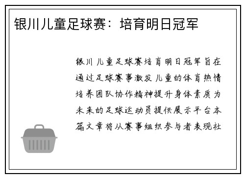 银川儿童足球赛：培育明日冠军